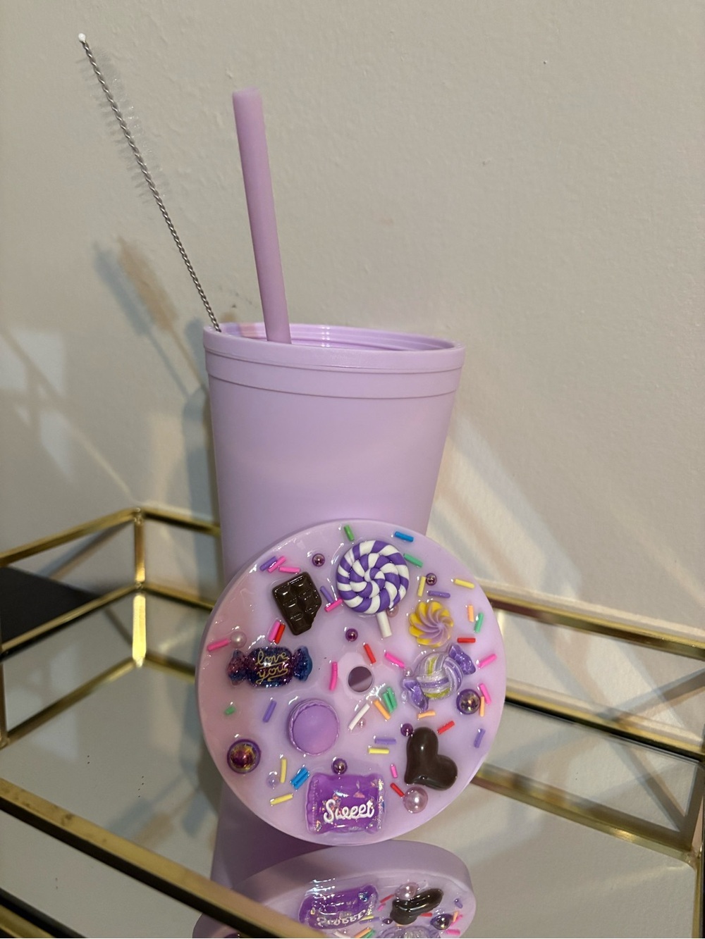 Lilac Reusable Tumbler with Matching Straw and Candy-Decor Lid